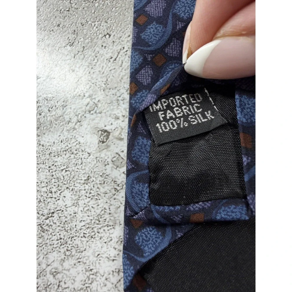Geoffrey Beene Tie Mens One Size Blue Geometric Jacquard 100% Silk Designer